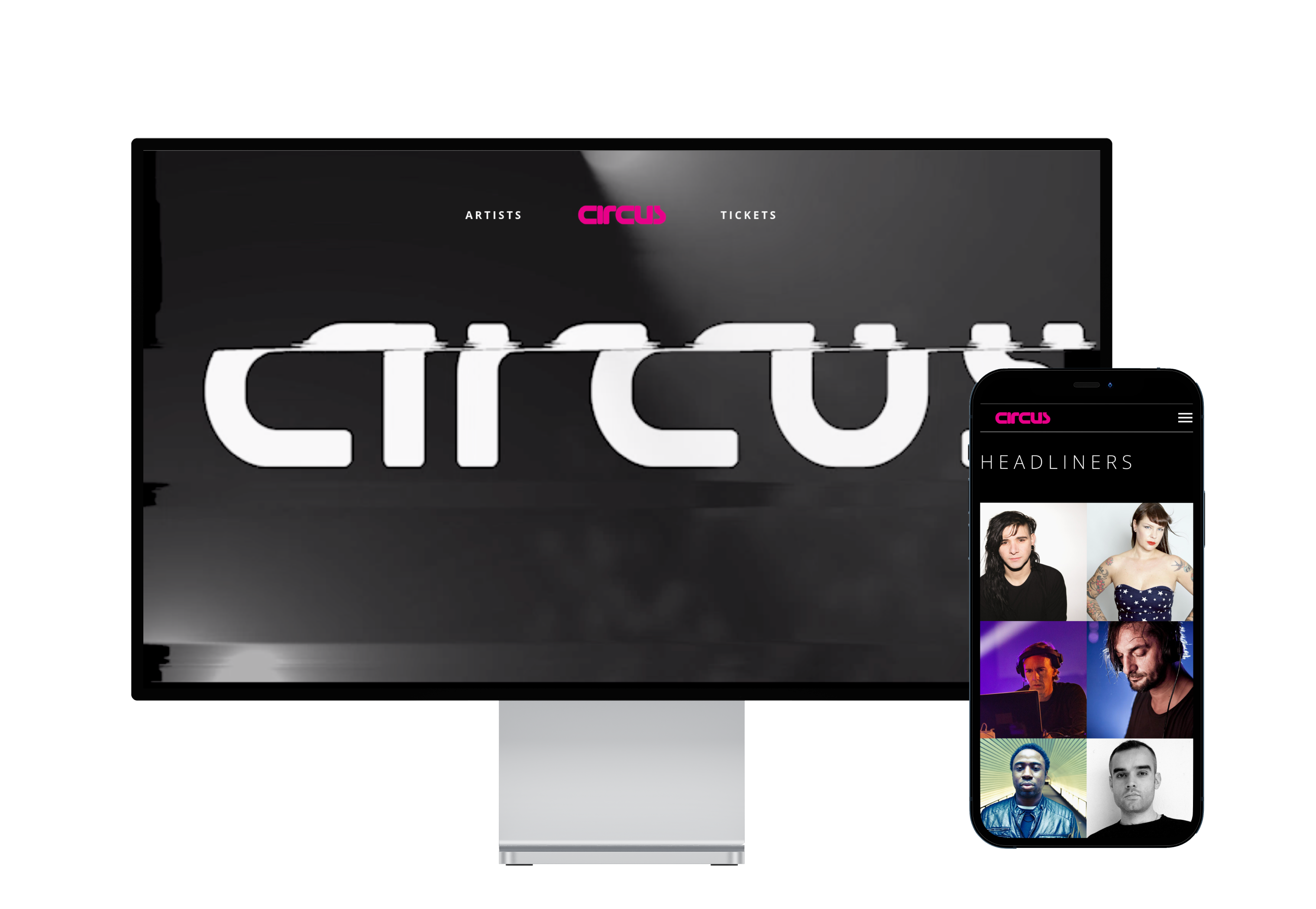 Homepage screen with mobile version of headliners page