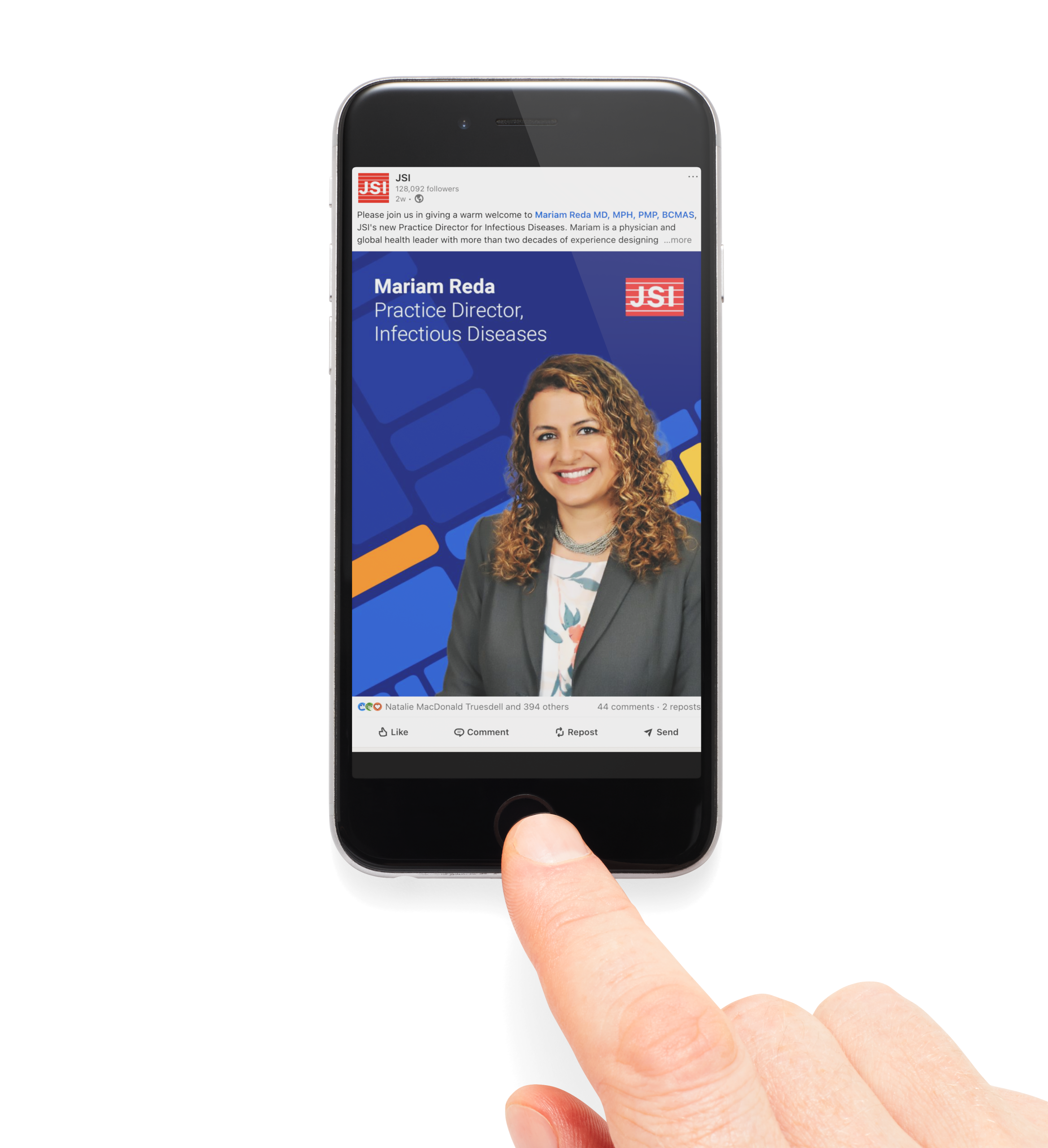 linkedIn post on phone display