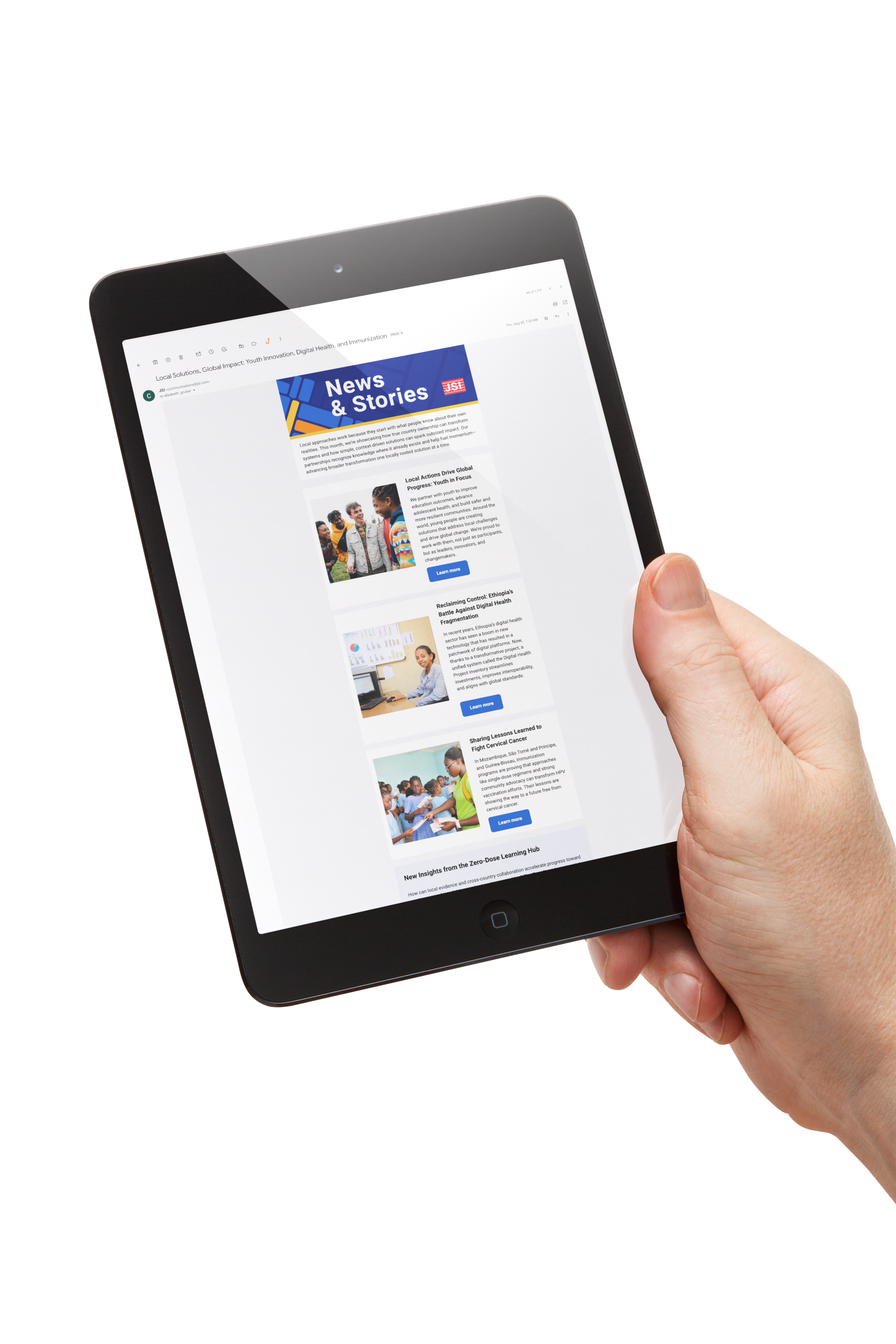 Tablet with eNewsletter on display